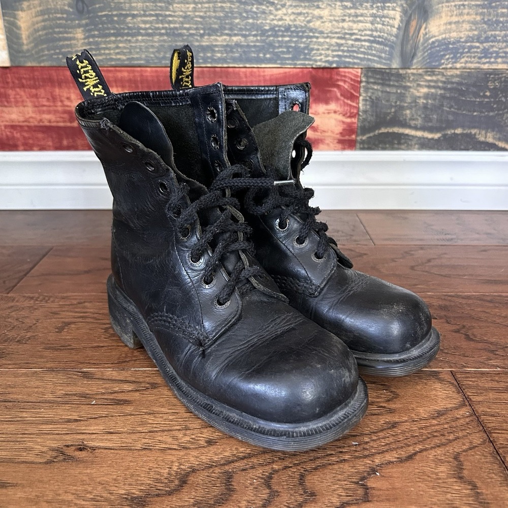 Dr Martens 8304 Black Leather 8 Hole Combat Boots Made in England Women's Size 5